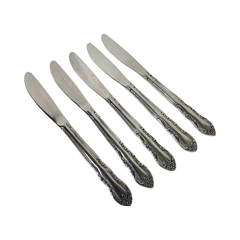 Set of 5 Imperial Stainless‎ FLEURETTE Floral Flatware Dinner Knives Flatware
